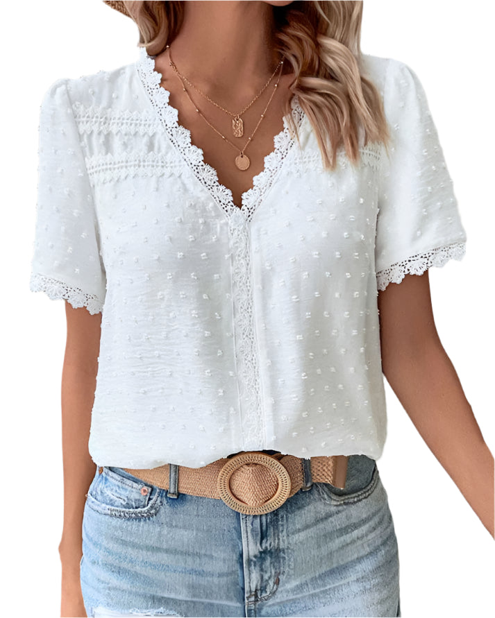Lara | Lace Trim Textured Blouse
